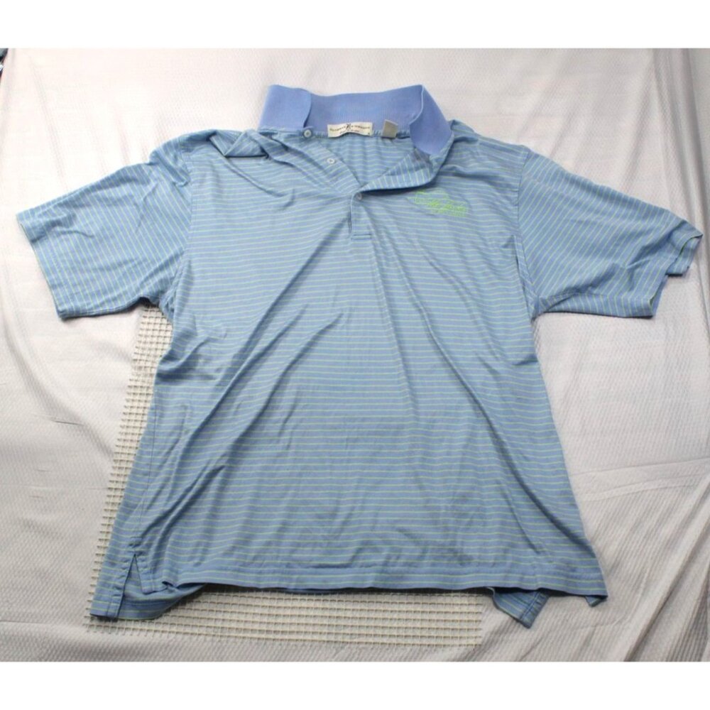 Fairway & Greene Light Blue Striped Polo Golf Shirt L/G 100% Cotton Embroidered